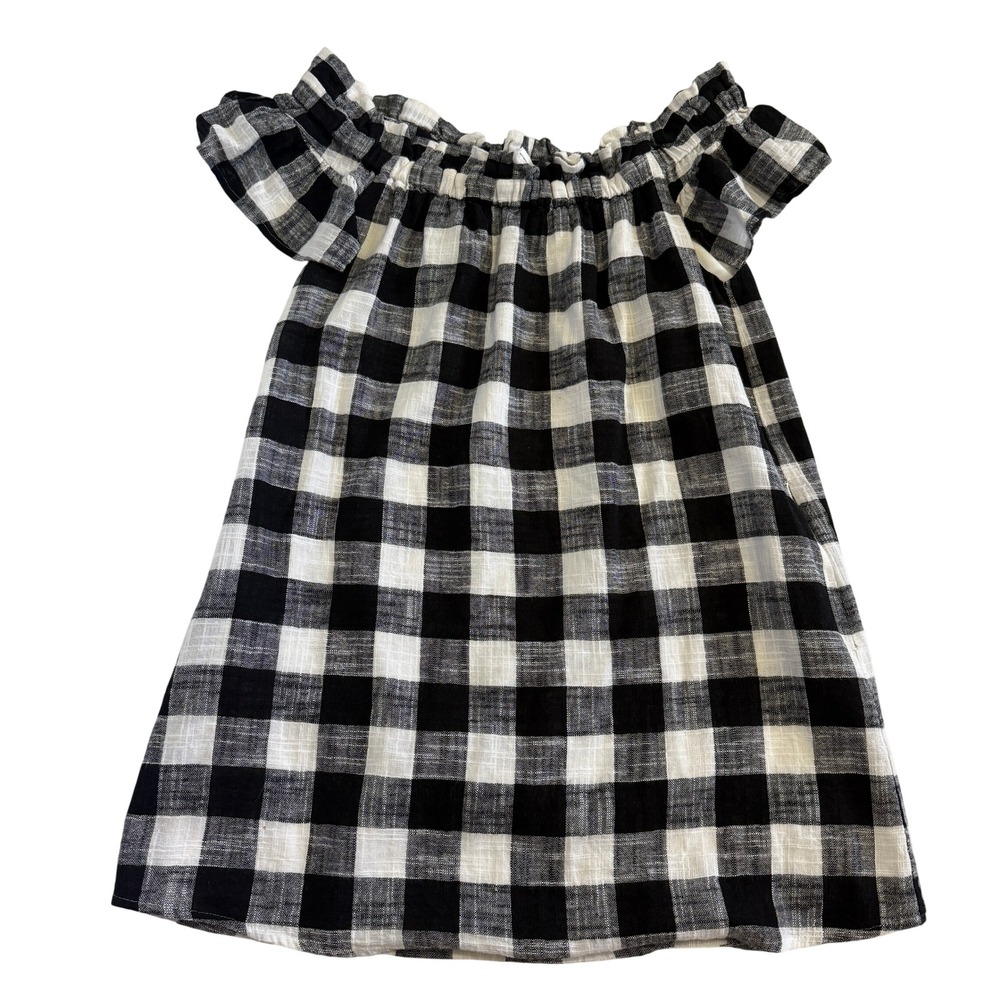 Corey Lynn Calter Black Off-White Gingham Off Shoulder Linen Mini Dress Sz XSP
